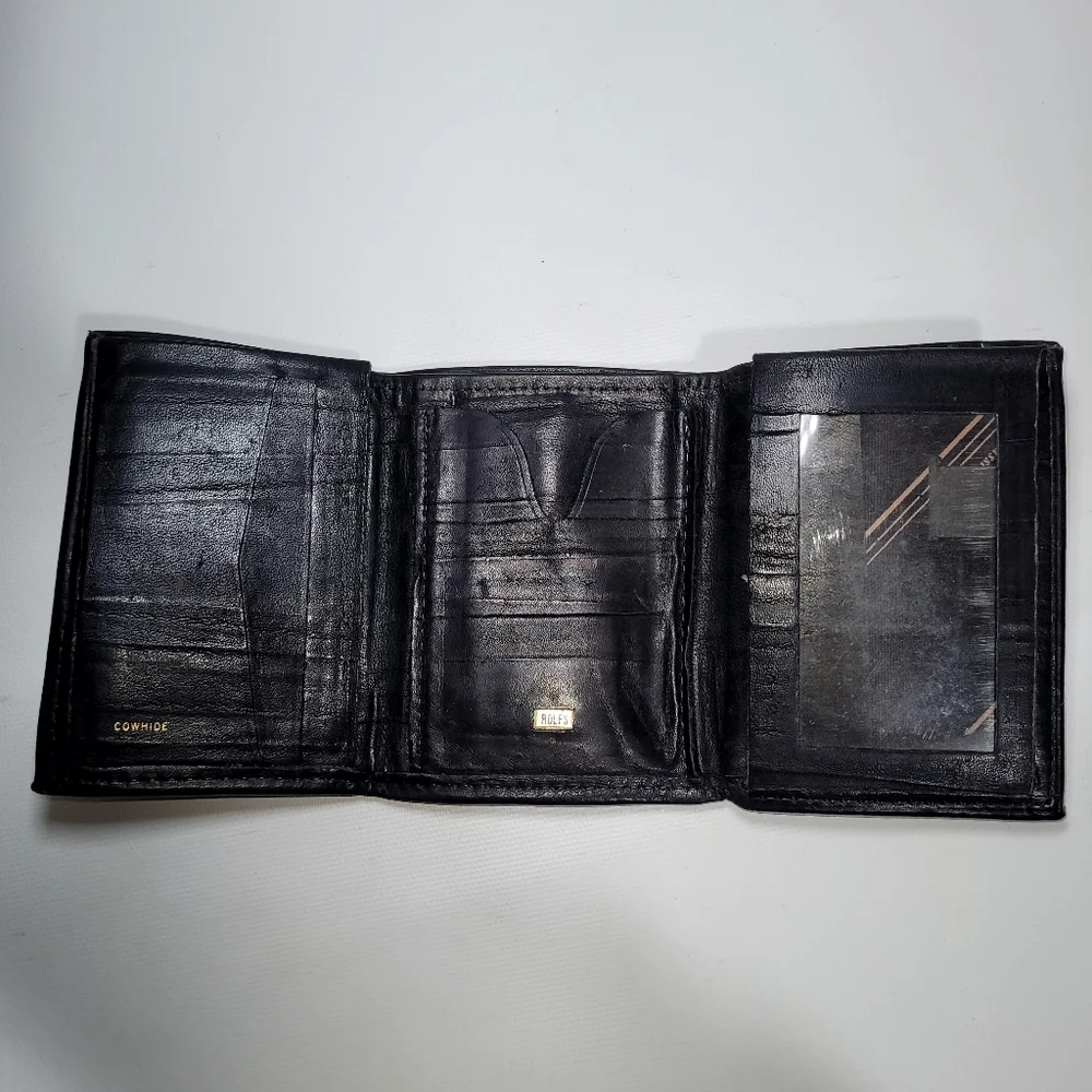 ROLFS Mens Cowhide Trifold Black Wallet